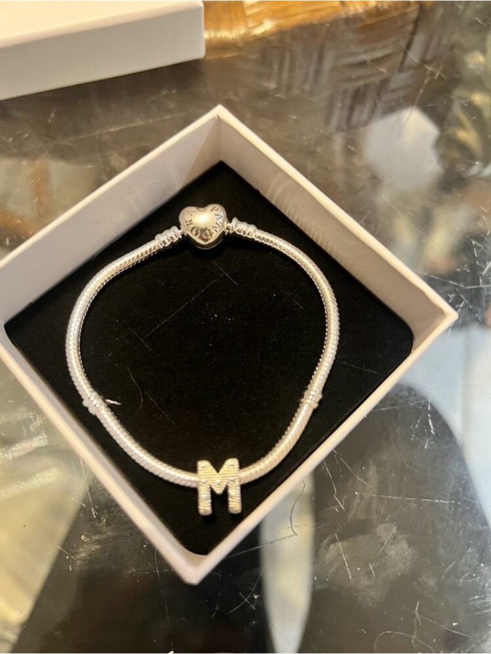 Pandora Silver Snake Chain Bracelet with Heart Clasp